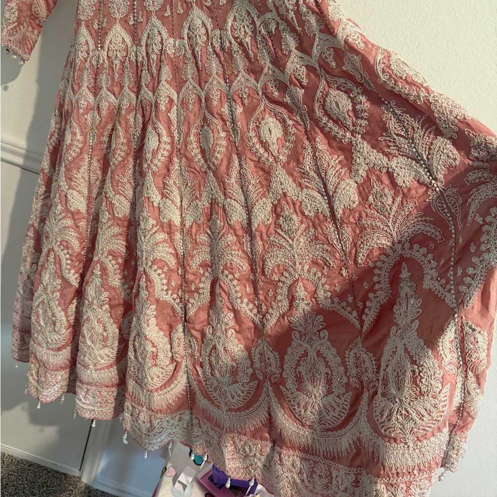 Blush Pink Embroidered Maxi Dress with Long Sleeves - Picture 2 of 9